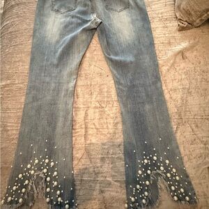 Pearl Embellished Flare Jeans